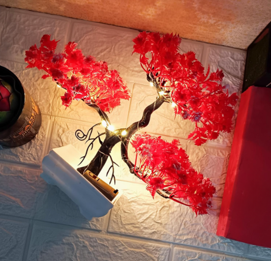 Fake Bonsai with LED (24cm, Red Tree) – Brighten Up Your Dark Spaces
