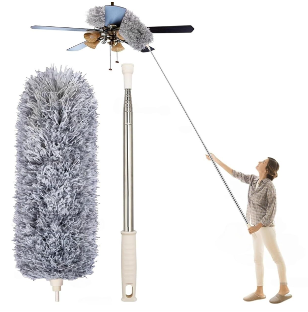 Fan Cleaning Mop Microfiber Duster with Extension Pole(Stainless Steel)
