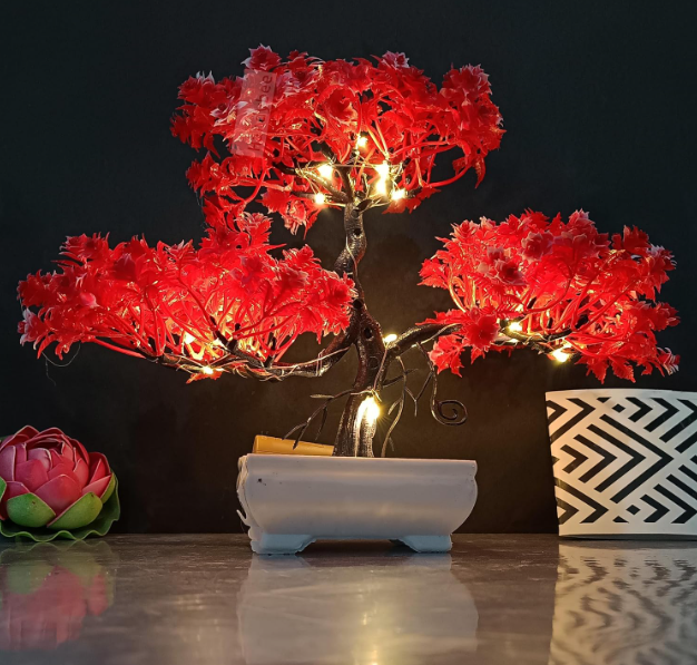 Fake Bonsai with LED (24cm, Red Tree) – Brighten Up Your Dark Spaces