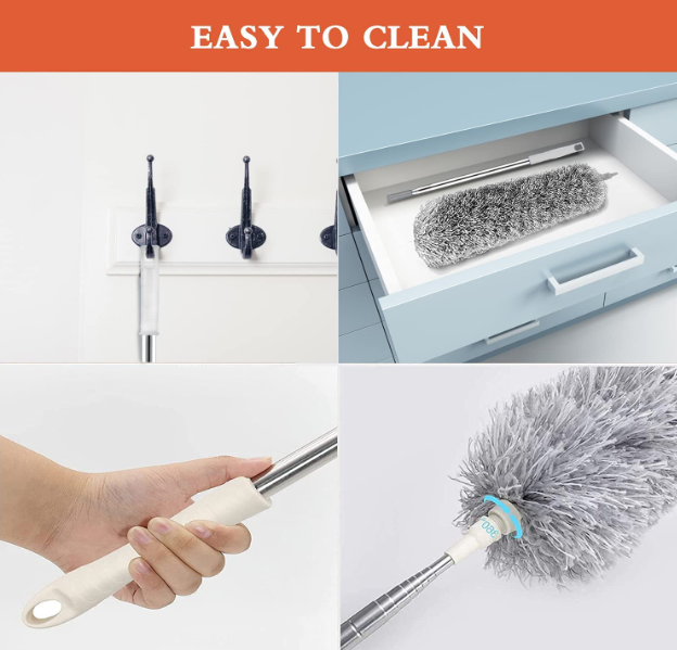 Fan Cleaning Mop Microfiber Duster with Extension Pole(Stainless Steel)