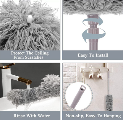 Fan Cleaning Mop Microfiber Duster with Extension Pole(Stainless Steel)