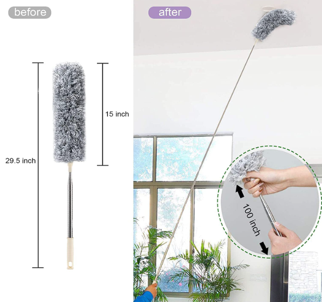 Fan Cleaning Mop Microfiber Duster with Extension Pole(Stainless Steel)